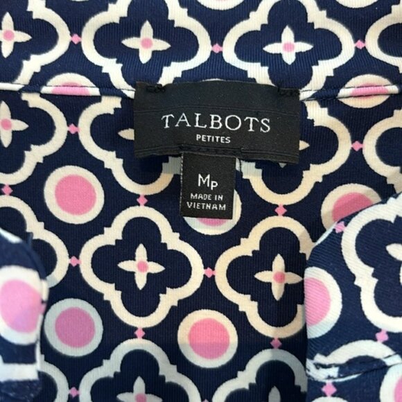 Talbots GEO-PRINT MOCKNECK KNIT SHIFT DRESS pink/navy size petite medium - Picture 9 of 12